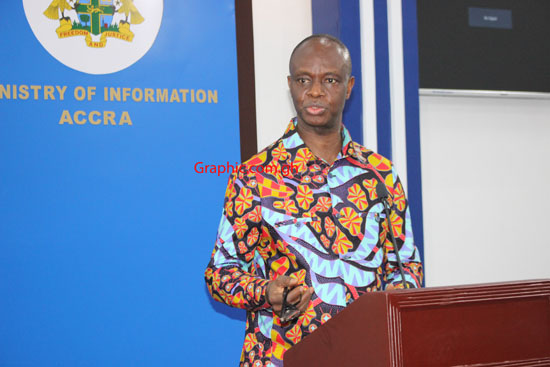 Mr Joe Anokye, Director General, National Communications Authority, responding to some questions at the press briefing. Picture: INNOCENT K. OWUSU.