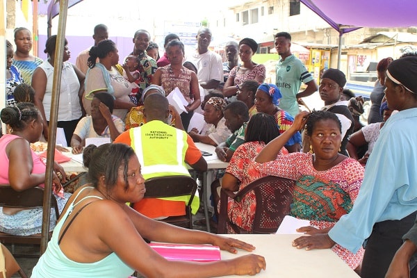 Some residents of Akweteyman registering for the Ghana Card at the St Anthony of Padua Registration Centre. 