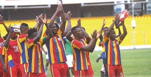  Hearts players celebrating their qualification into the semis after a narrow 1-0 win over Karela. Picture: EBOW HANSON