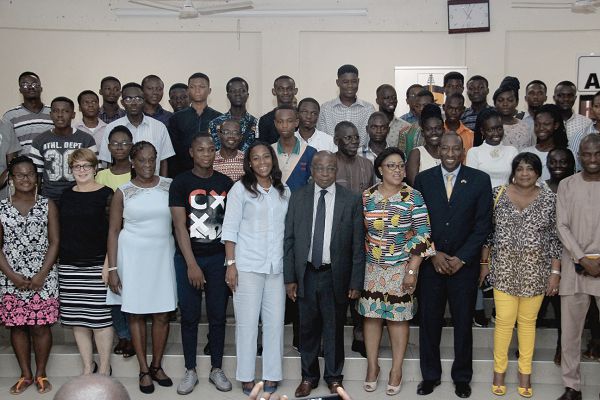 Mr Kwaku Agyemang-Manu (5th right), the Minister of Health with Mr Pedro Despaigne Gonzalez (3rd right), the Cuban Ambassador to Ghana and some beneficiaries of the scholarship after the meeting. Picture: BENEDICT OBUOBI