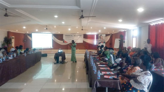 Mrs Joyce Owusu-Dabo speaking at the financial inclusion confernce for women in Sunyani