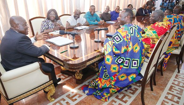 President Nana Addo Dankwa Akufo-Addo addressing a delegation from the Central Regional House of Chiefs at the Jubilee House. Picture: SAMUEL TEI ADANO