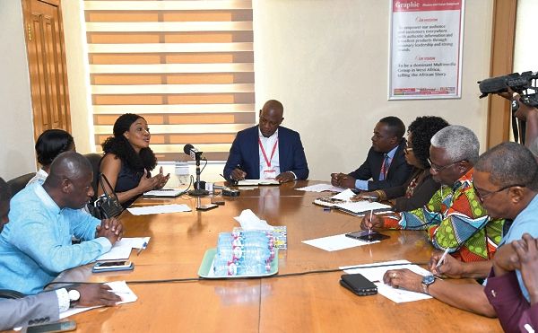 Mrs Jean Mensa (3rd left) leading the EC team’s discussion’s with the Graphic management. Seated at the head of the table is Mr Ato Afful, MD of the GCGL. Picture: EBOW HANSON