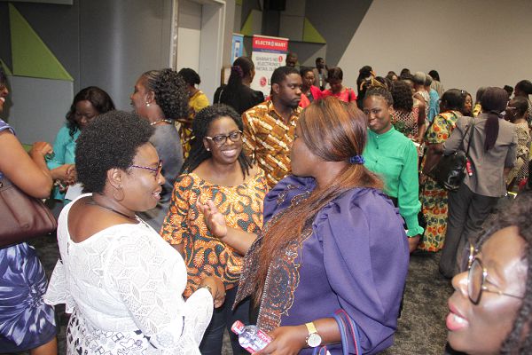 Dr Angela Dwamena-Aboagye (left), interacting with some dignitaries after the event. Picture: EDNA ADU-SERWAA