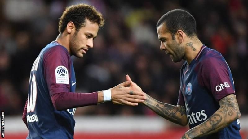 Neymar and Dani Alves are team-mates at Paris St-Germain