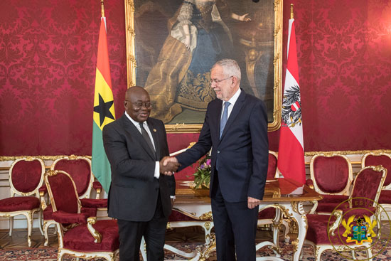 President Akufo-Addo exchanging pleasantries with President Akufo-Addo with President Alexander Van der Bellen