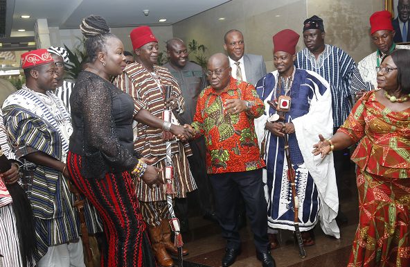 President Nana Addo Dankwa Akufo-Addo with a delegation from the Navrongo Traditional Area at the Jubilee House in Accra. Picture: SAMUEL TEI ADANO