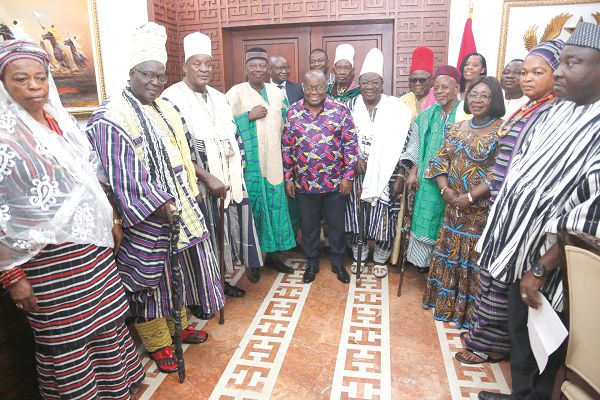 President Nana Addo Dankwa Akufo-Addo with the delegation from the Upper West Regional House of Chiefs. Picture: SAMUEL TEI ADANO