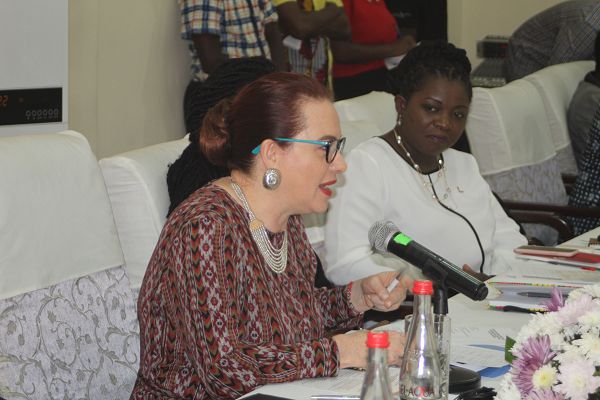 Ms Maria Fernanda Espinosa Garces (left), the President of the 73rd session of the United Nations General Assembly, speaking at the meeting. Picture: GABRIEL AHIABOR