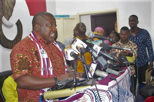 Henry Nana Boakye (inset), National Youth Organiser of the New Patriotic Party(NPP) addressing the press conference in Accra. Picture: GABRIEL AHIABOR