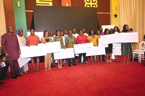 President Akufo-Addo (arrowed) with Dr Mohammed Awal (left) and beneficiaries of the Presidential Pitch Programme. Picture: SAMUEL TEI ADANO