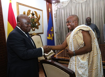 President Akufo-Addo (left) welcoming Mr Yaw Boadu-Ayeboafoh to the Jubilee House. Picture: SAMUEL TEI ADANO