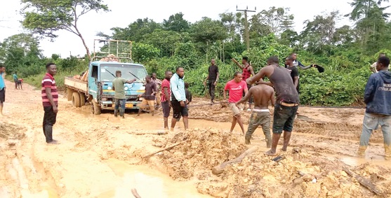 One of the trucks that was stuck in the mud on the Enchi-Elubo Road