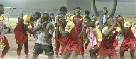  The Black Meteors celebrate their qualification after their win against Mali in Cairo yesterday