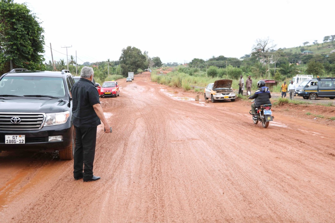Rawlings on bad Volta Region roads