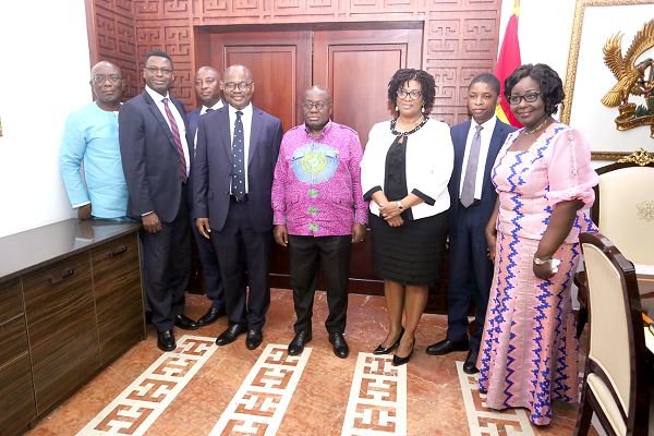 President Nana Addo Dankwa Akufo-Addo with members of the  Deposit Protection Corporation Board at the Jubilee House. Picture: Samuel Tei Adano