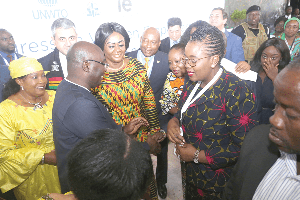 Vice-President Mahamudu Bawumia interacting with some guests after the opening session. With them is Mrs Barbara Oteng-Gyasi (middle), the Tourism Minister, and Mrs Auxillia Mnangagwa (left), First Lady, Zimbabwe. 