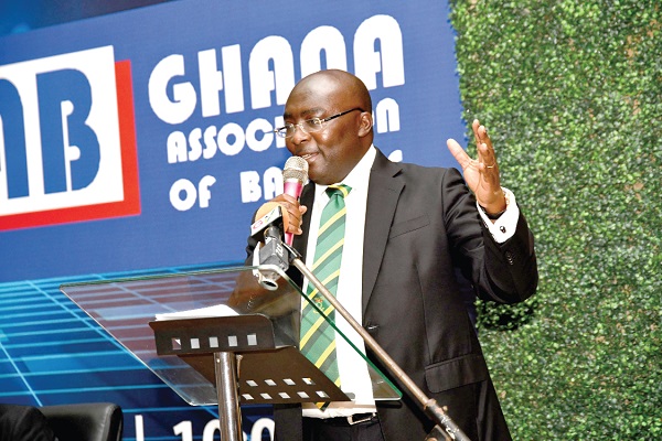 Vice-President Dr Mahamudu Bawumia delivering his address at the launch of the Sustainable Banking Principles document in Accra.