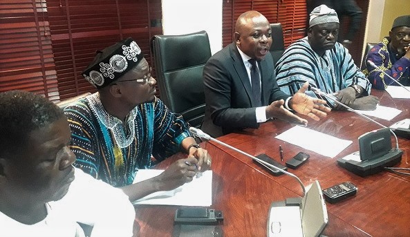  Mr James Agalga (middle) addressing the press conference. With him are the Mr Muhammad Bawah Braimah (left) MP for Ejura-Sekyedumase and Mr Alhassan Mumuni the MP for Salaga North.   