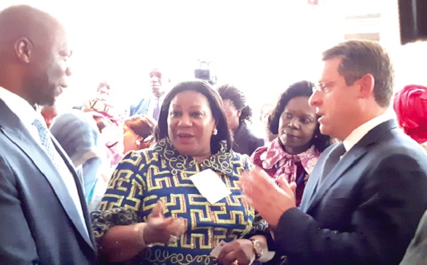 First Lady, Mrs Rebecca Akuffo-Addo, in a discussion with some investors. On the left is Mr Danny Kambo, Head of Construction and Delivery, RENDEAVOUR.