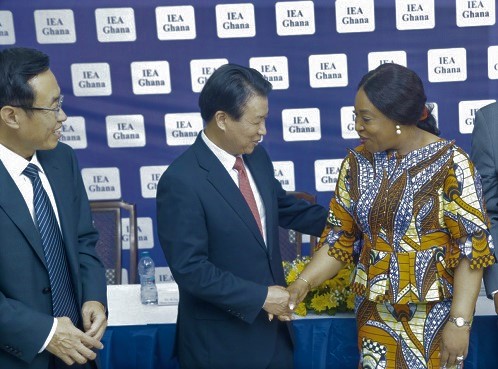 Ms Shirley Ayorkor Botchwey (right) interacting with Mr Zhou Yuxiao (middle), Ambassador, Forum on China-Africa Cooperation Affairs and Mr Shi Ting Wang