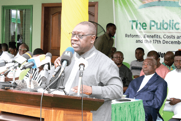 Mr O.B. Amoah, Deputy Minister of Local Governance addressing the public conversation on election of MMDCEs and national referendum in Accra. 