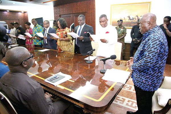  President Nana Addo Dankwa Akufo-Addo swearing-in members of the Minerals Investment Fund Board at the Jubilee House in Accra. Picture: SAMUEL TEI ADANO.