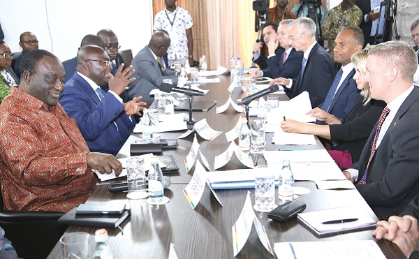 Vice-President Dr Mahamudu Bawumia, briefing a delegation from the United Kingdom-Ghana Business Council Meeting at the Jubilee House. Picture: SAMUEL TEI ADANO
