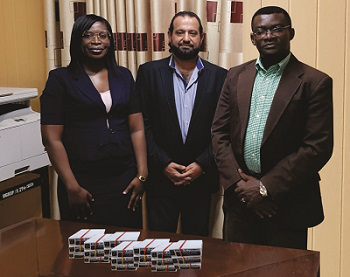 Mr Fadi Fattal (middle) with Prof. Issac Julius Aseidu-Gyekye and Mrs Susan Fosua Okan of the School of Pharmacy.