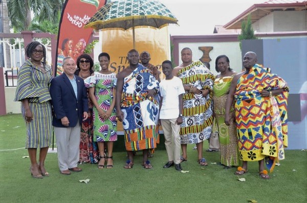 Nana Adu Asare (4th left) and Master Kwabena Adu Darko-Asare (5th left) with some of the dignitaries at the launch of the 2020 National Spelling Bee final at the Manhyia Palace 