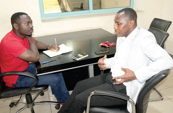  Rev Godson-Afful (right), Education Consultant being interviewed by Dominic Moses Awiah, a Journalist at the Graphic Communications Group Ltd. Picture: ESTHER ADJEI