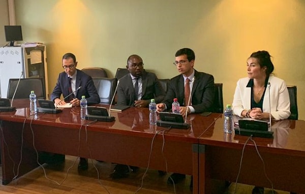 The IMF delegation, led by Mr Carlo Sdralvich (2nd right), at the meeting