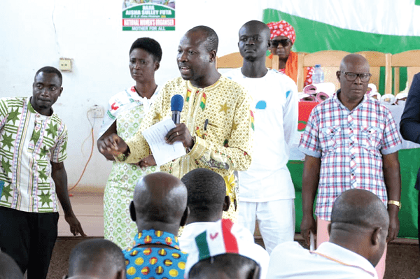 Mr James Kwabena Bomfeh Jnr (3rd left), acting General Secretary of the CPP addressing some delegates