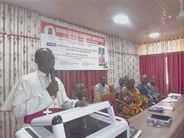  Most Rev. Matthew Kwasi Gyamfi (left) delivering his address during the launch