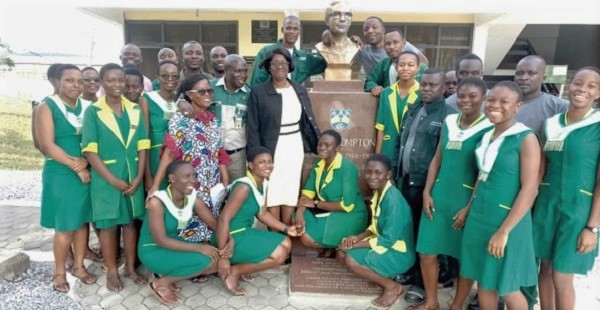 Students, teachers of Wesley Girls High School and officials of AGAMAL after the spraying exercise