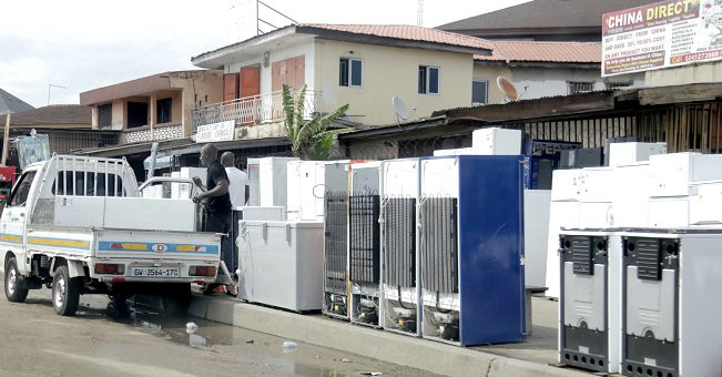 Second-hand fridges on sale, despite the ban, at Kaneshie First Light in Accra. Pictures: EMMANUEL ASAMOAH ADDAI