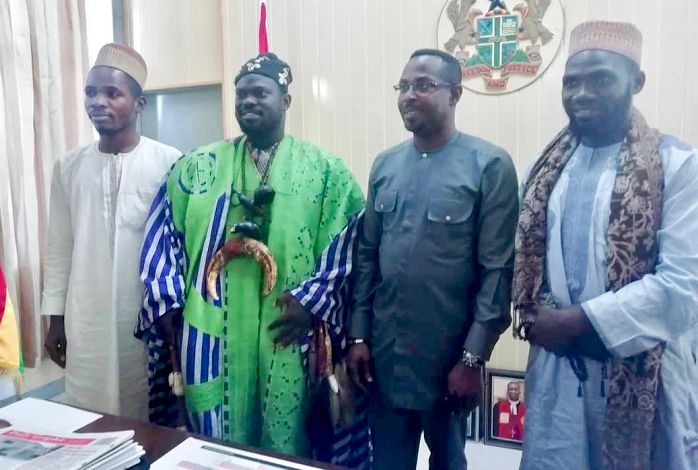 The Central regional Minister , Mr Kwamena Duncan (2nd right) and Chief Tahirou Awudu Zaaki pose for the camera