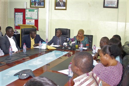 Rev Joyce Aryee (head of table) addressing the participants at the event. They include Dr Benjamin Marfo (2nd left) and Mr Martin Ankomah (3rd left), a Deputy Director at the Ghana Health Service. Picture: GABRIEL AHIABOR