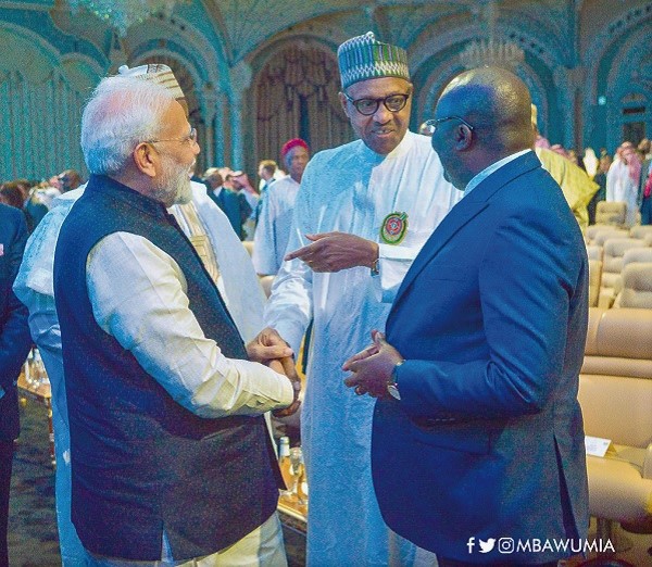  Vice-President Bawumia (right) interacting with Prime Minister Narendra Modi (left) and President Muhammadu Buhari of Nigeria