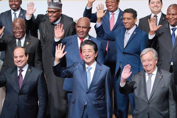  President Akufo-Addo (left 2nd row) with the Japanese Prime Minister, Shinzo Abe (middle, front row), and other African leaders at the 7th TICAD, which ended last Friday