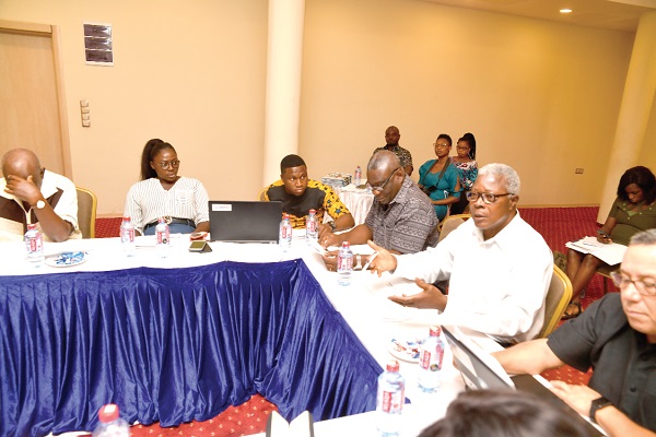  Professor Kobina Yankson (right) addressing the Scientific and Technical Working Group (STWG) of the fisheries sector in Accra 