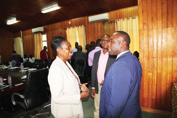 Dr Evans Aggrey Darko (right) interacting with Dr Grace Bediako (left), Board Chair of the Ghana Statistical Service, at the function. Picture: ESTHER ADJEI