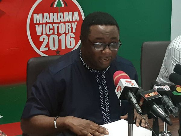  Mr Elvis Afriyie Ankrah, the Director of Elections of the NDC addressing the press