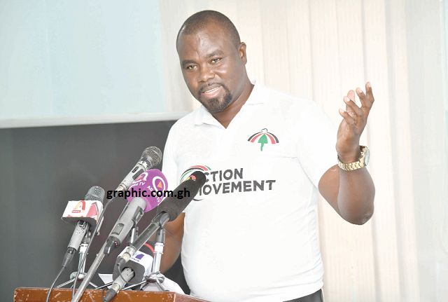 Mr Ekow Edwards, spokesperson for the Action Movement, addressing the press. Picture: EBOW HANSON