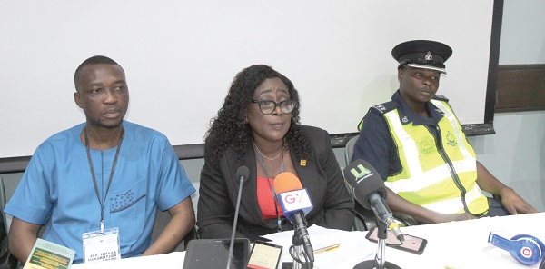  Ing. Mrs May Obiri-Yeboah (middle) addressing the press. With her are Supt Dr Samuel Sasu-Mensah (right) and Rev. Ismaila Hansmittson Awudu (left). Picture: ESTHER ADJEI   