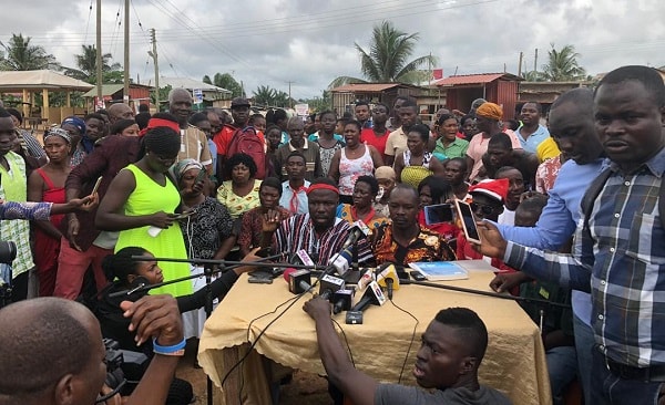 Mr Cobbinah Anzah (arrowed), grandfather of Ruth Abaka, responding to the media.