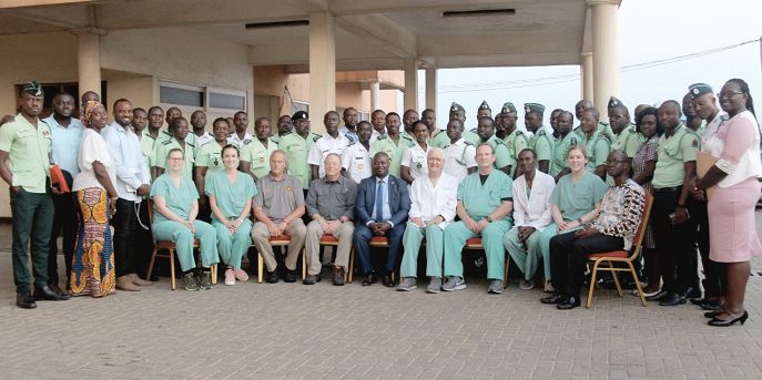 Professor Ahmed Nuhu Zakariah (middle) with Professor Dennis Allin (4th left), Professor Anthony Kovac from the University of Kansas Medical Centre and other facilitators and participants in the training workshop.   Picture:BENEDICT OBUOBI