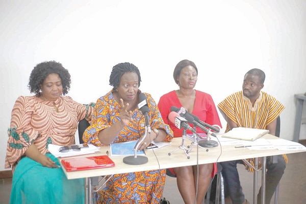 Mrs Joana Opare (2nd left) speaking at the conference. With her are Mrs Irene Aborchie-Nyahe (left), Mr Manasseh Azure Awuni (right) and Ms Ernestina Ofoe.