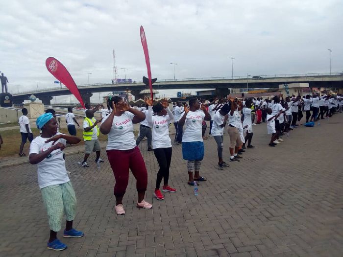 Participants taking part in the aerobics at the Obra sports 