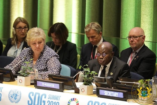  President Nana Addo Dankwa Akufo-Addo (2nd right) speaking at the launch of “Global Action Plan for healthy lives and well-being for all” on the sidelines of the 74th session of the UN General Assembly in New York last Tuesday